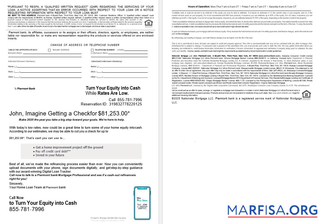 Printable USA New York Piermont bank mortgage loan statement in Word and PDF formats , 4 pages 3 4 sample